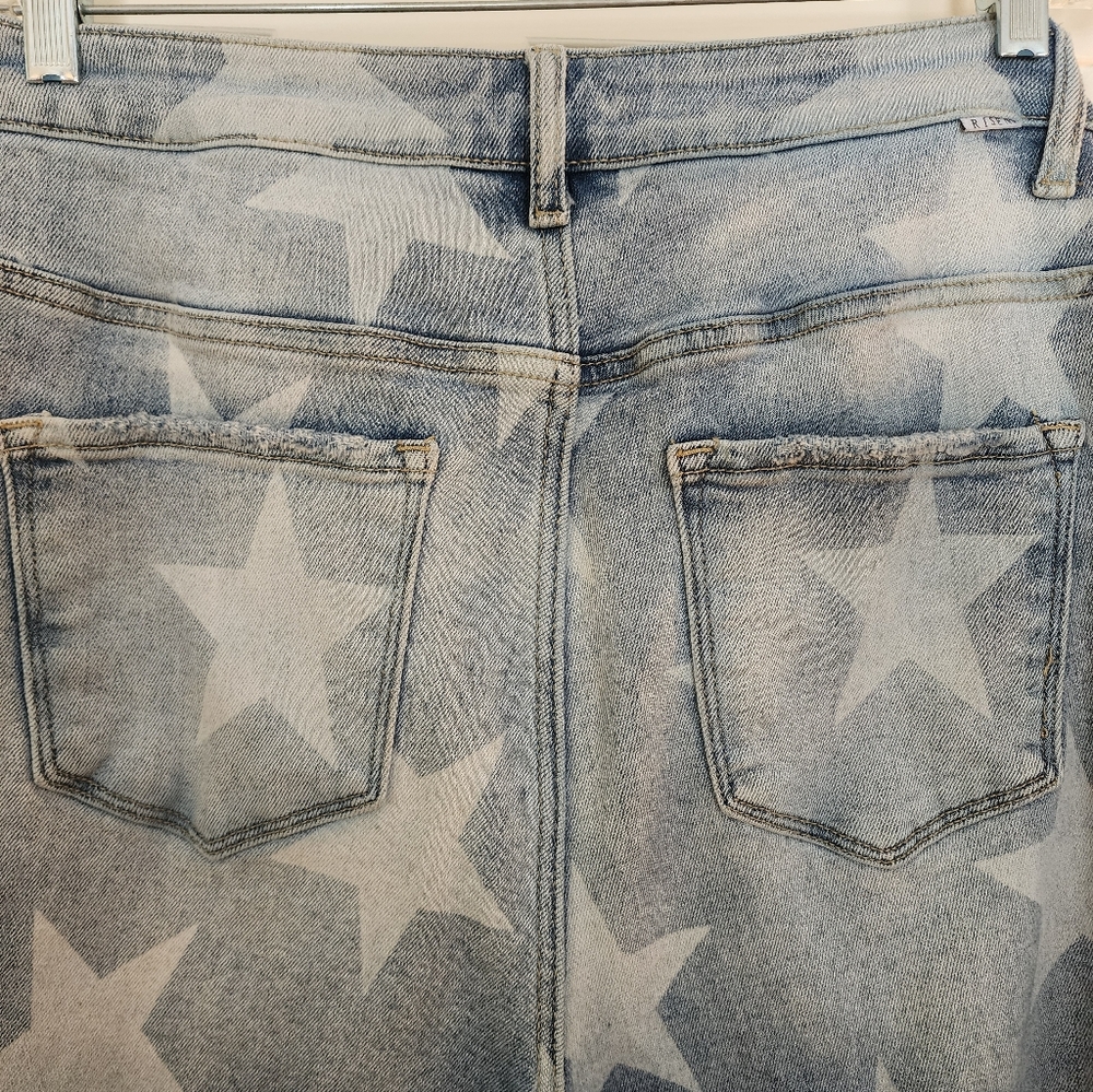Risen Light Wash Star Highrise Crop Raw Hem Jeans Size 1xl Boho Festival - Picture 5 of 10